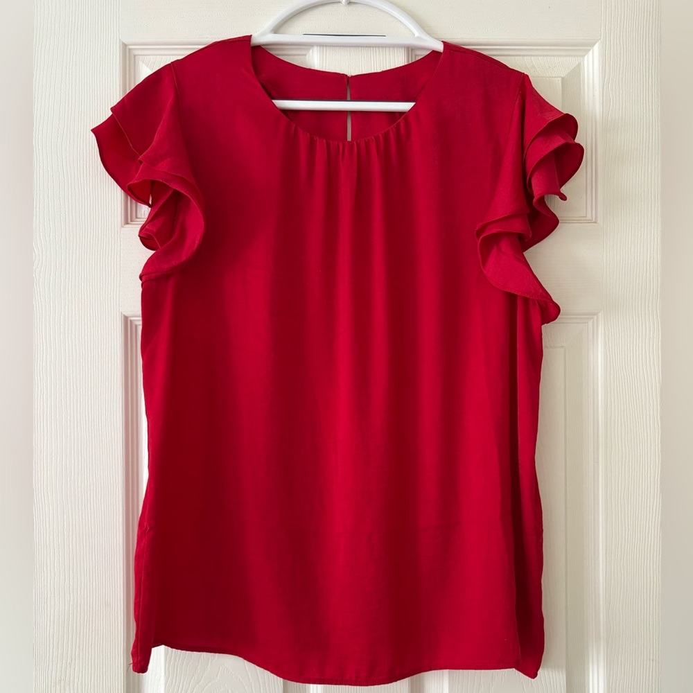 Elegant Red Double Ruffle Sleeve Top XL